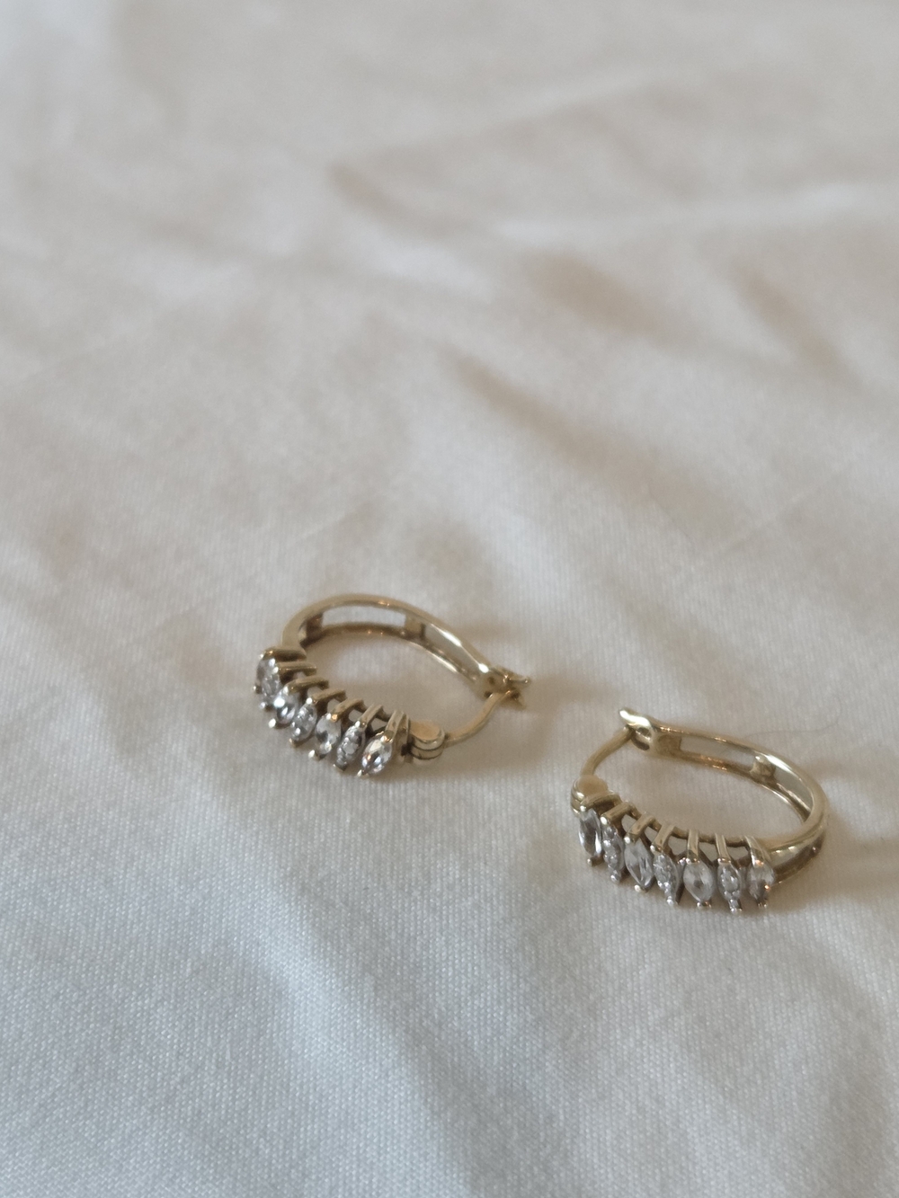 Gold-Tone Huggie Hoop Earrings with Clear Marquise Stones - 925